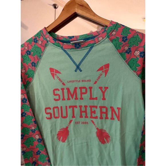 Simply Southern Long Sleeve Graphic T-Shirt Sz S Mint Green & Pink Turtle Print - Picture 3 of 6